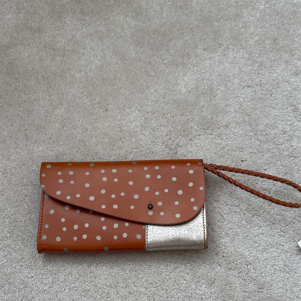 Polka Dot Tan Women's Leather Clutch